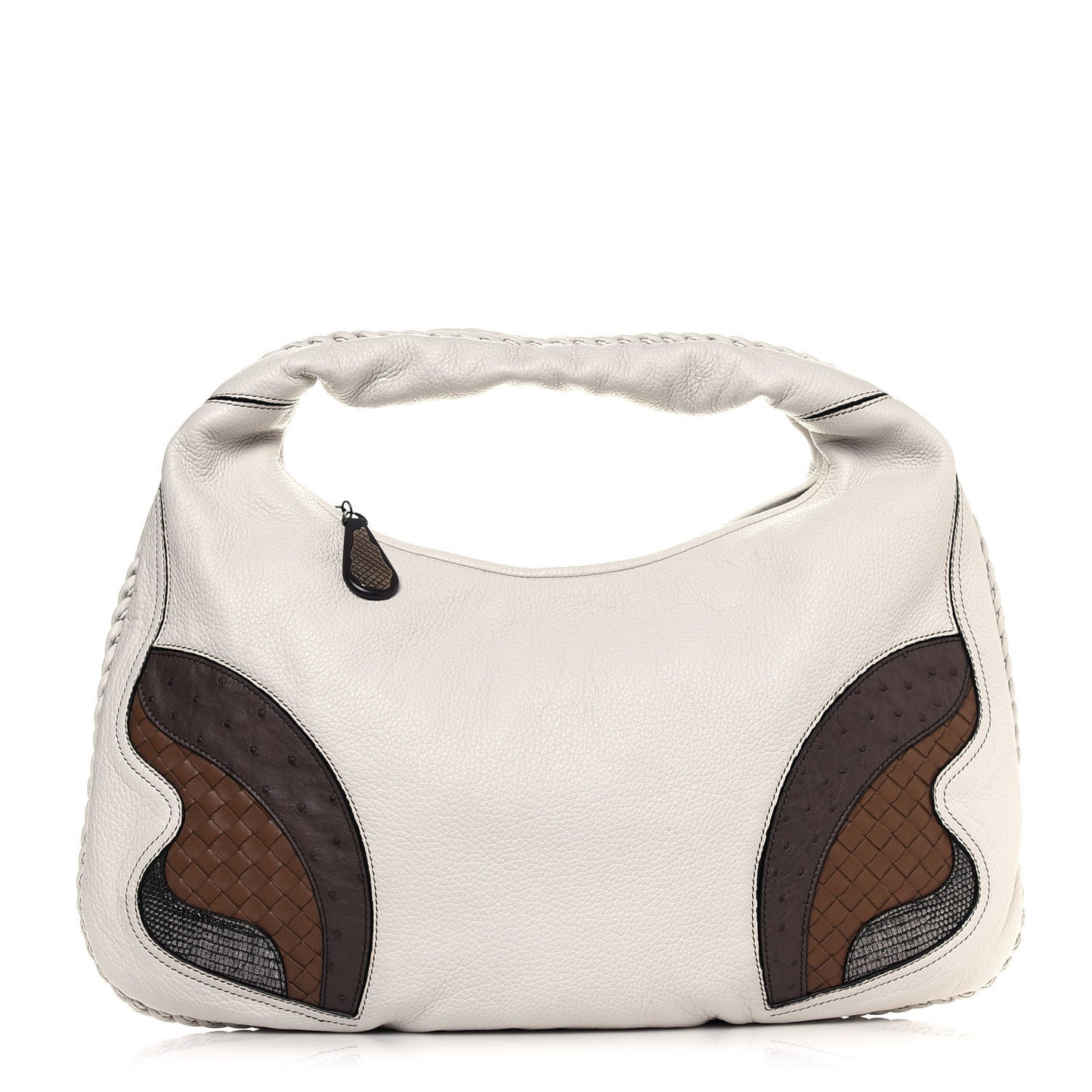 Cervo Deerskin Ostrich Lizard Intrecciato 50th Anniversary Large Veneta Hobo White