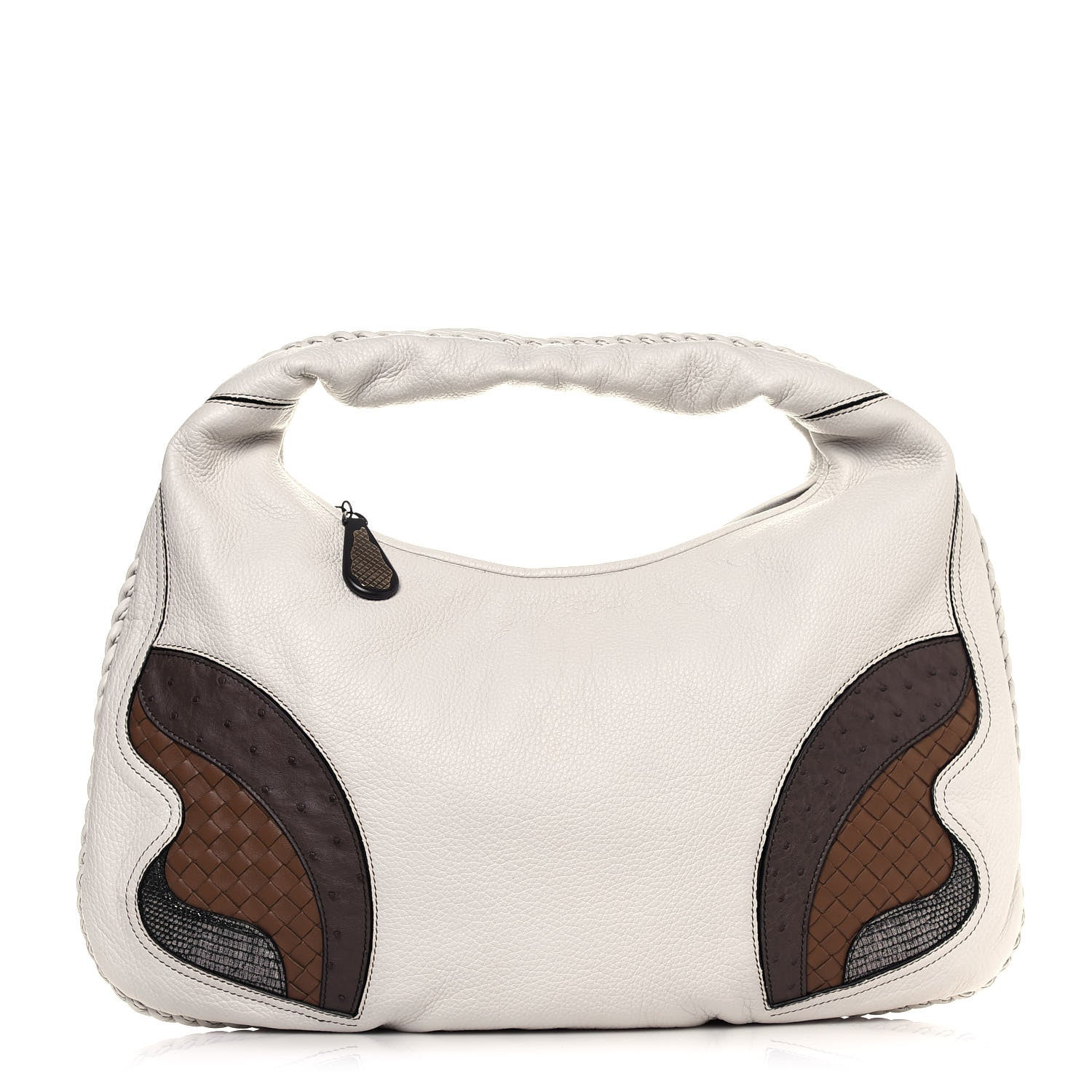 Bottega Veneta Cervo Deerskin Ostrich Lizard Intrecciato 50th Anniversary Large Veneta Hobo White 3 of 14