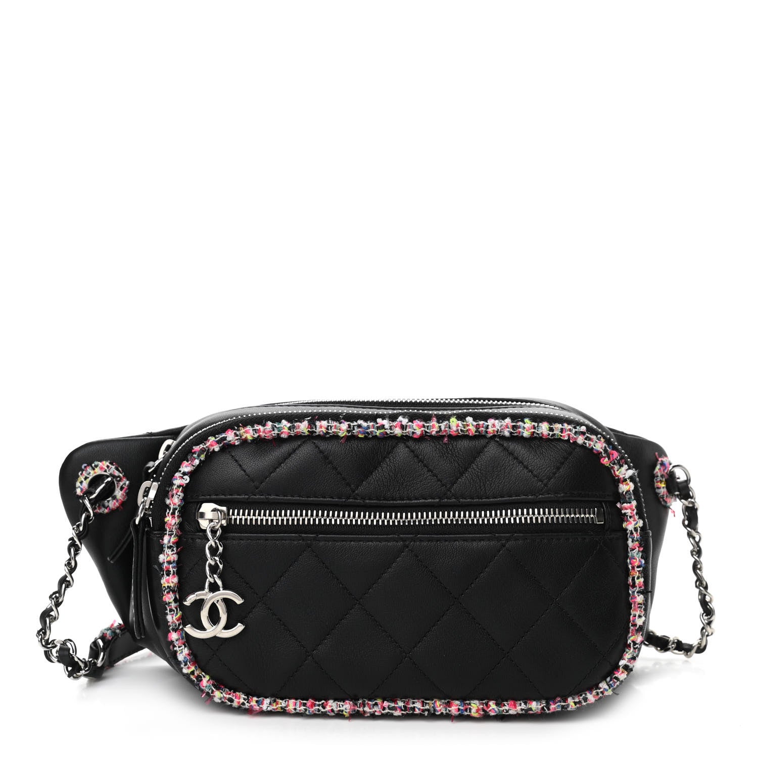 Chanel Lambskin Tweed Quilted Elegant Trim Waist Belt Bag Black 1 of 10