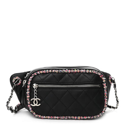 Chanel Lambskin Tweed Quilted Elegant Trim Waist Belt Bag Black 1 of 10