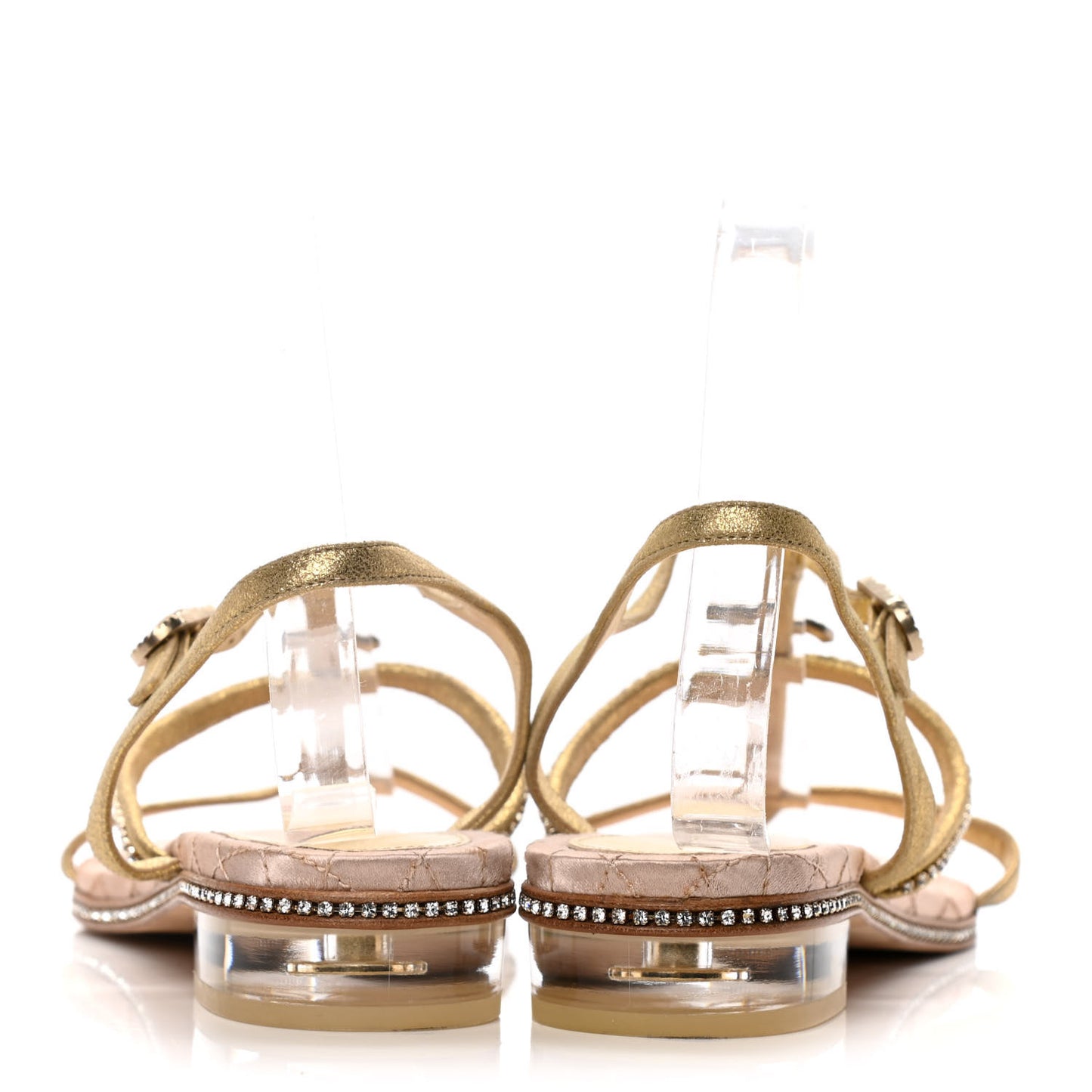 Metallic Calfskin Crystal CC Sandals 40 Gold