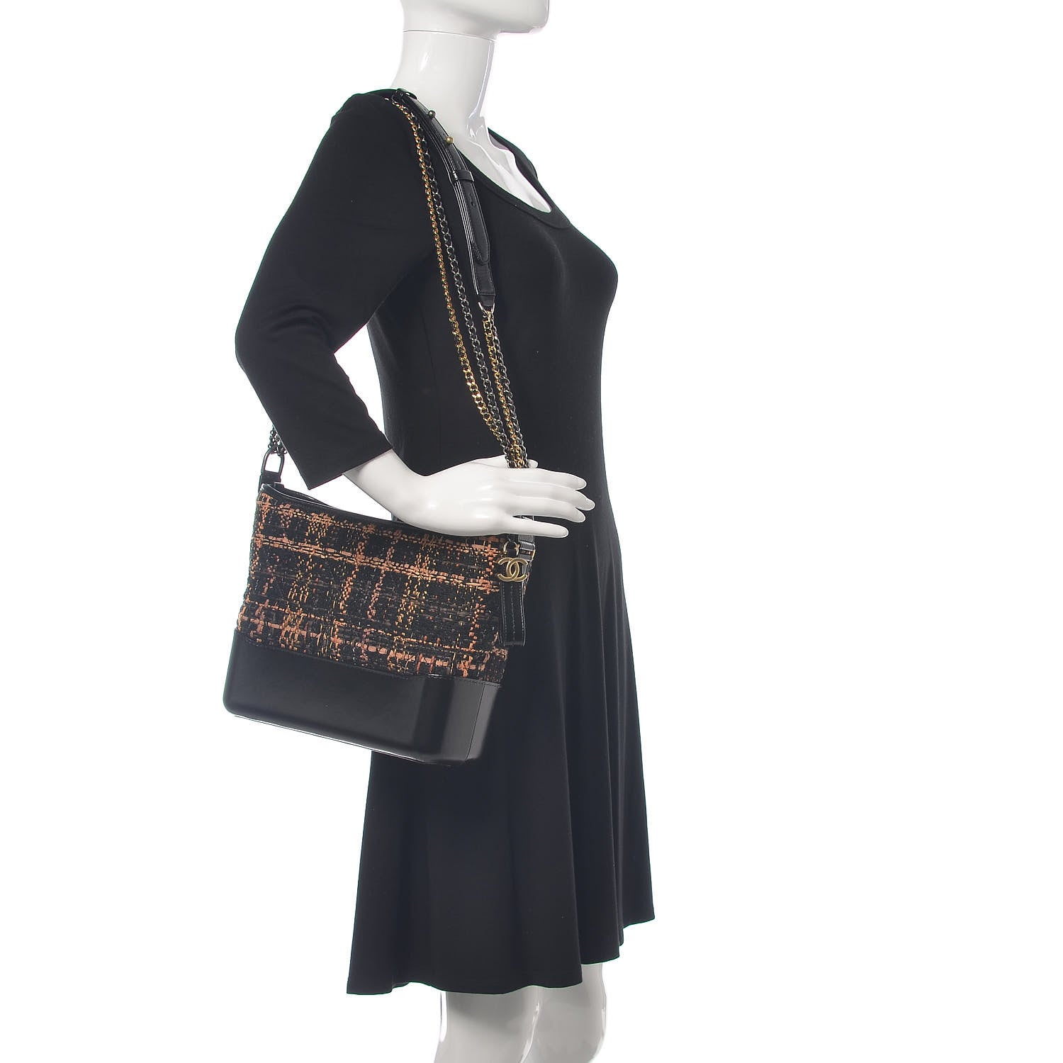 Chanel Tweed Calfskin Medium Gabrielle Hobo Black Brown 2 of 9