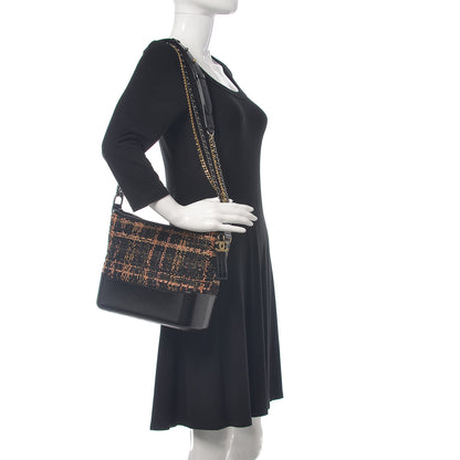 Chanel Tweed Calfskin Medium Gabrielle Hobo Black Brown 2 of 9