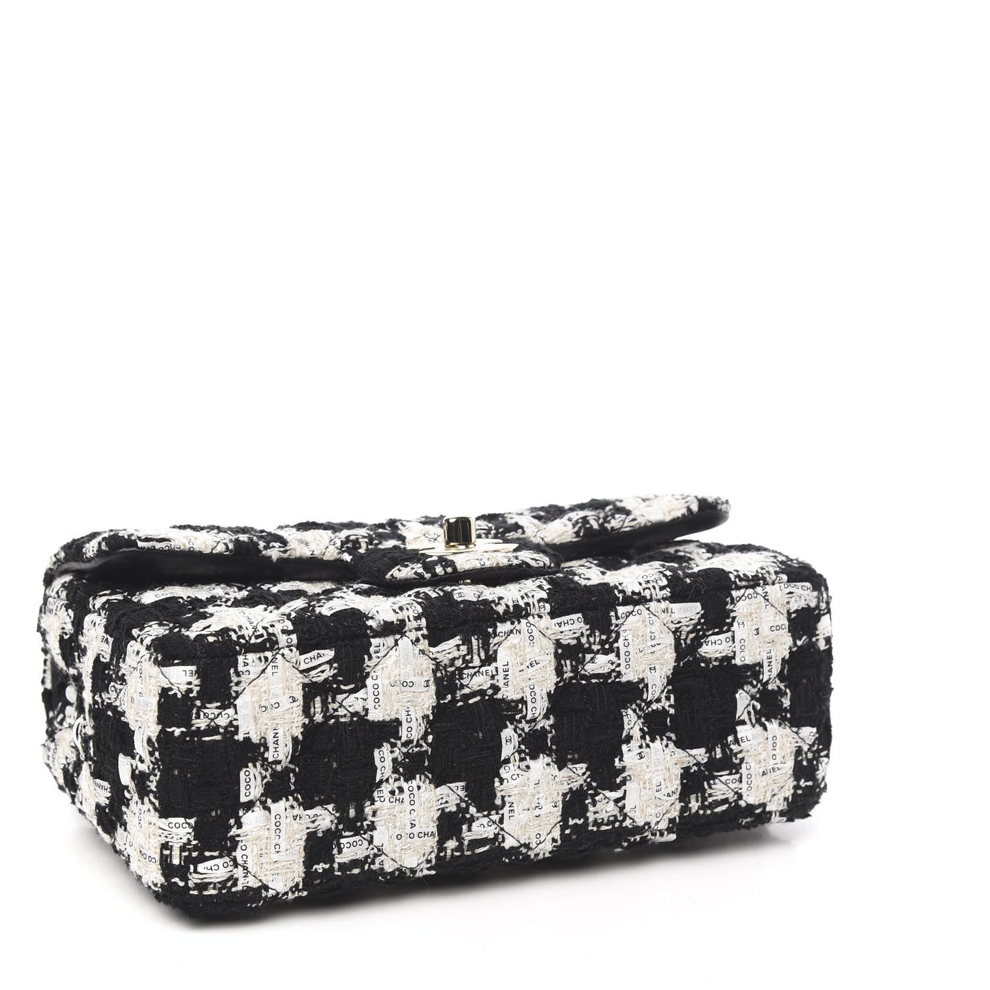 Tweed Quilted Mini Rectangular Flap Black Ecru White