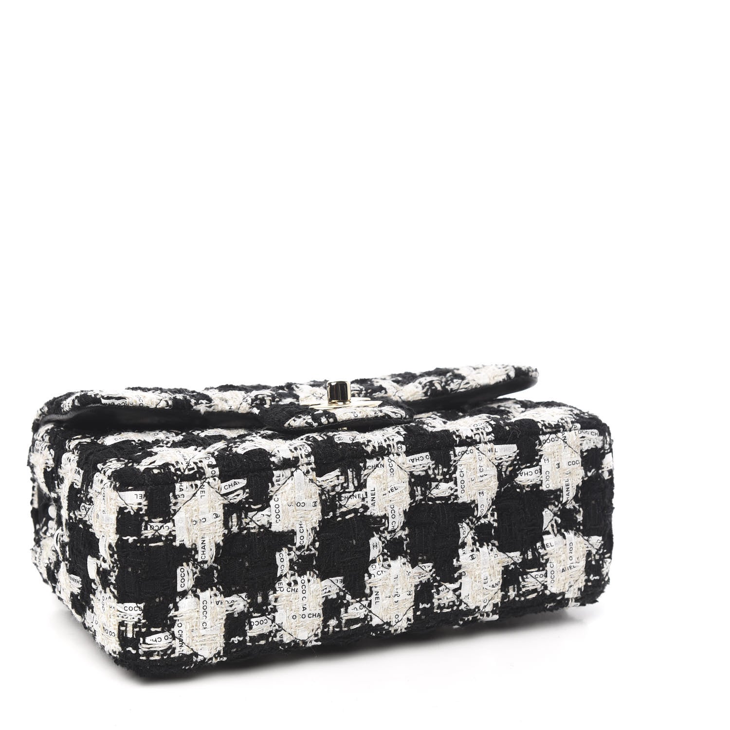 Chanel Tweed Quilted Mini Rectangular Flap Black Ecru White 4 of 10