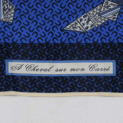 Hermes Silk Jersey A Cheval Sur Mon Carre Scarf 90 Bleu 2 of 6
