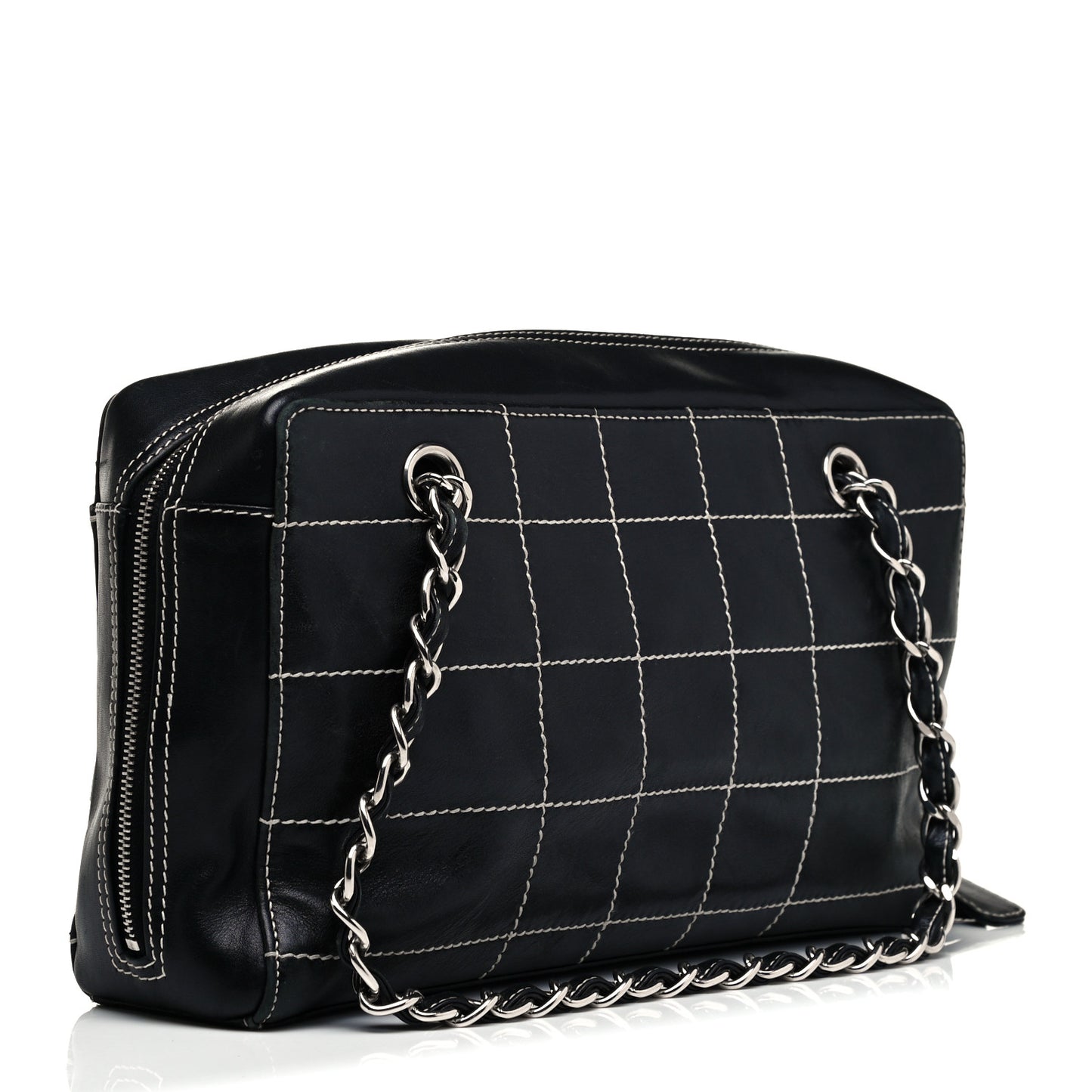 Lambskin Square Stitched Shoulder Bag Black