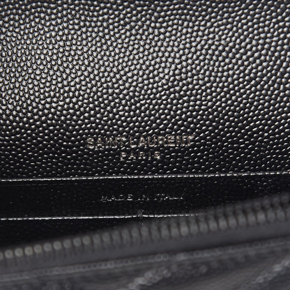 Saint Laurent Grain De Poudre Matelasse Chevron Monogram Envelope Chain Wallet Black 6 of 14