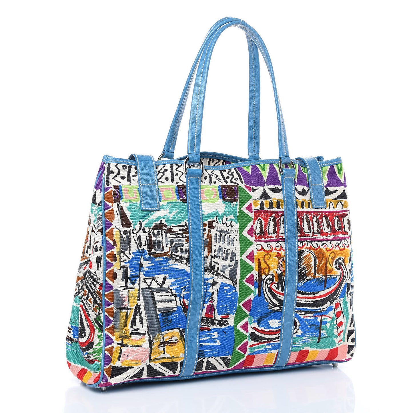 Canvas Saffiano Stampata Venice Tote Blue
