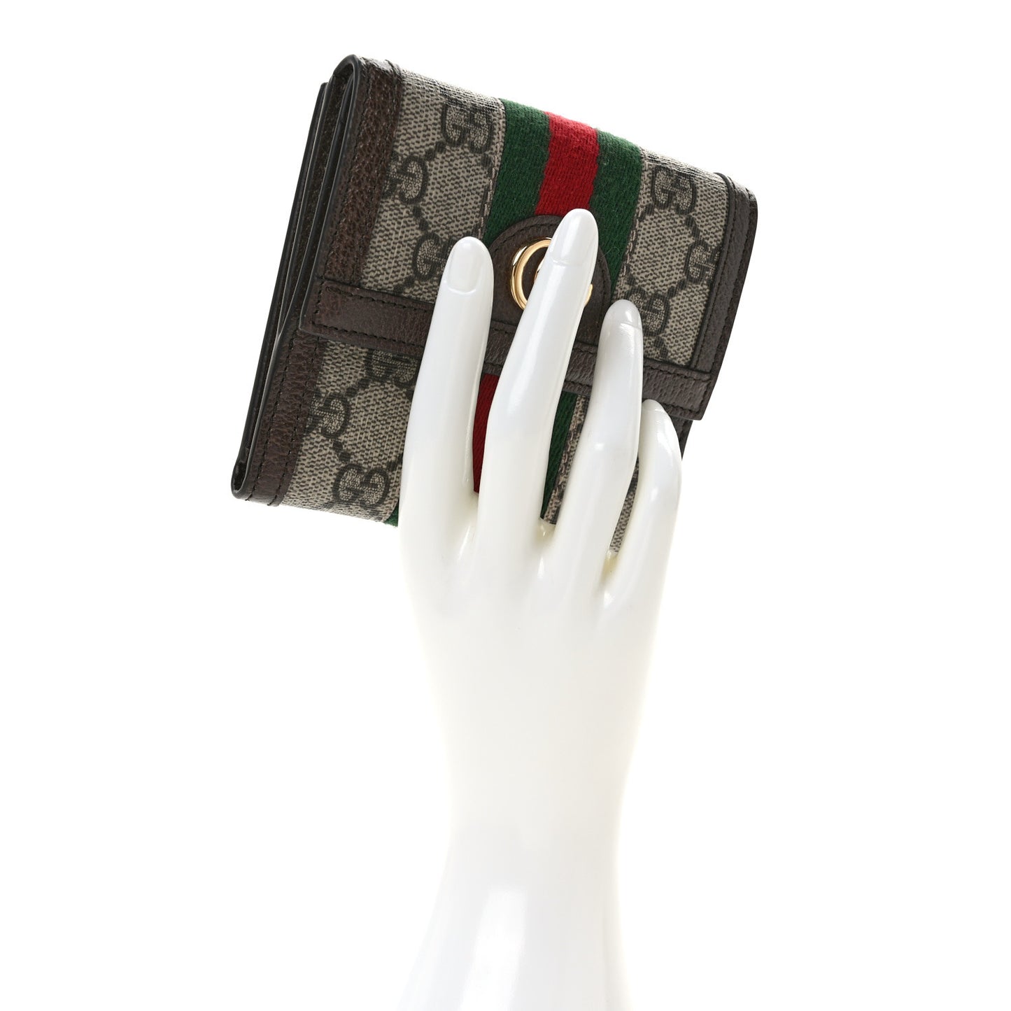 GG Supreme Monogram Web Ophidia French Flap Wallet Beige New Acero