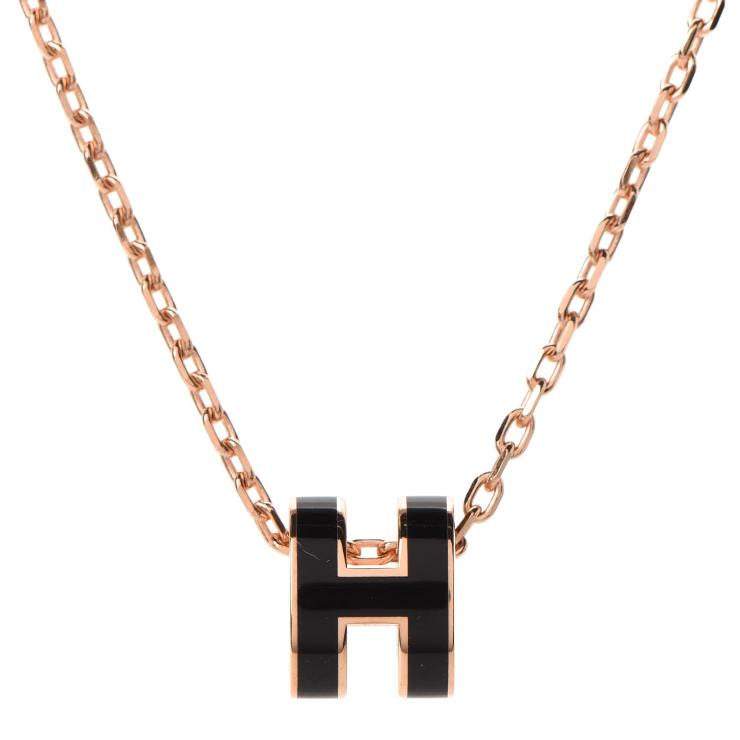 Lacquered Rose Gold Mini Pop H Pendant Necklace Black