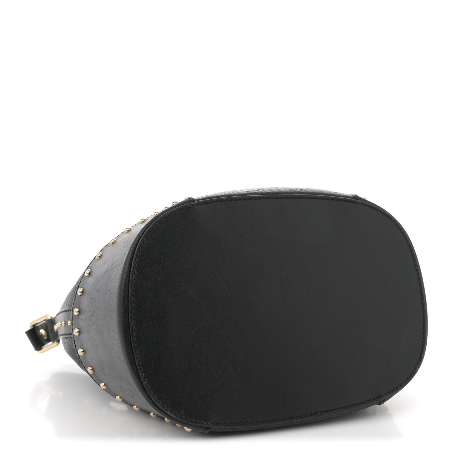 HIlary Lux GG Monogram Embossed Studded Small Bucket Bag Black
