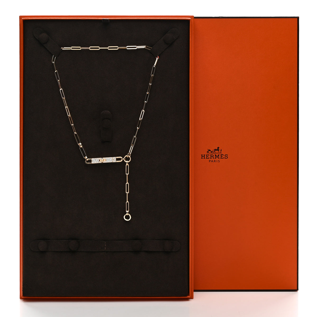 Hermes 18K Yellow Gold Diamond Pave PM Kelly Chaine Lariat Necklace ST 5 of 5