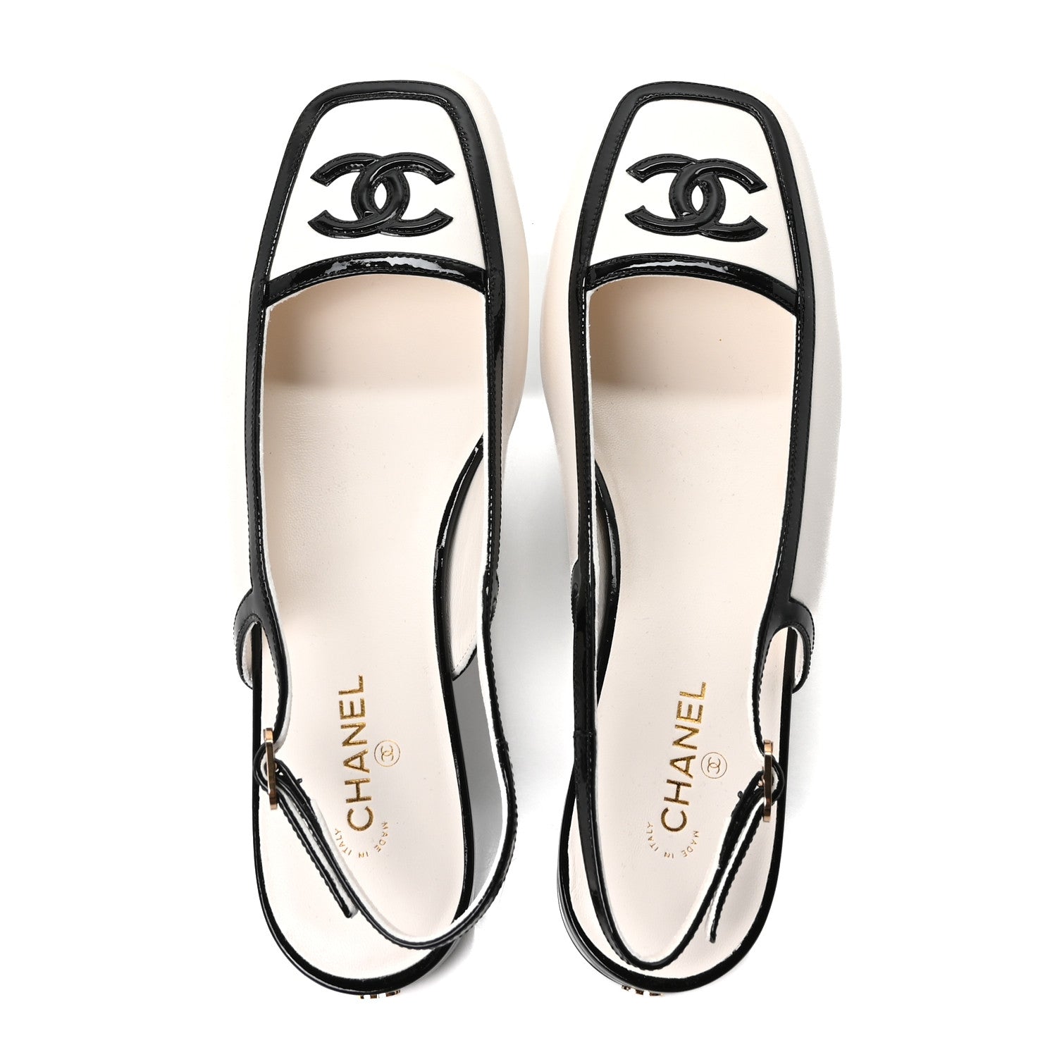 Chanel Lambskin Patent Calfskin CC Square Toe Slingbacks 39 White Black 2 of 10