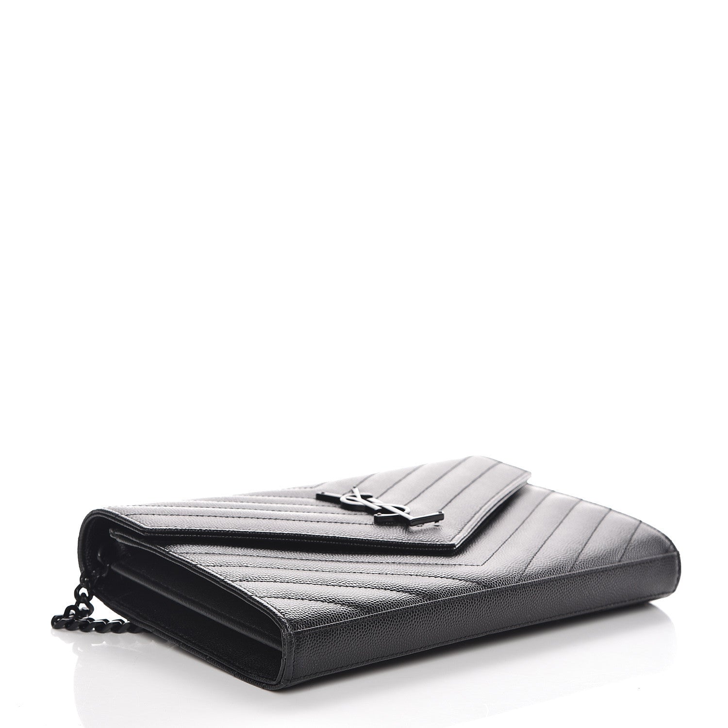 Saint Laurent Grain De Poudre Matelasse Chevron Monogram Chain Wallet Black 4 of 9