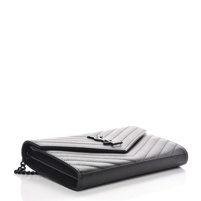 Saint Laurent Grain De Poudre Matelasse Chevron Monogram Chain Wallet Black 4 of 9