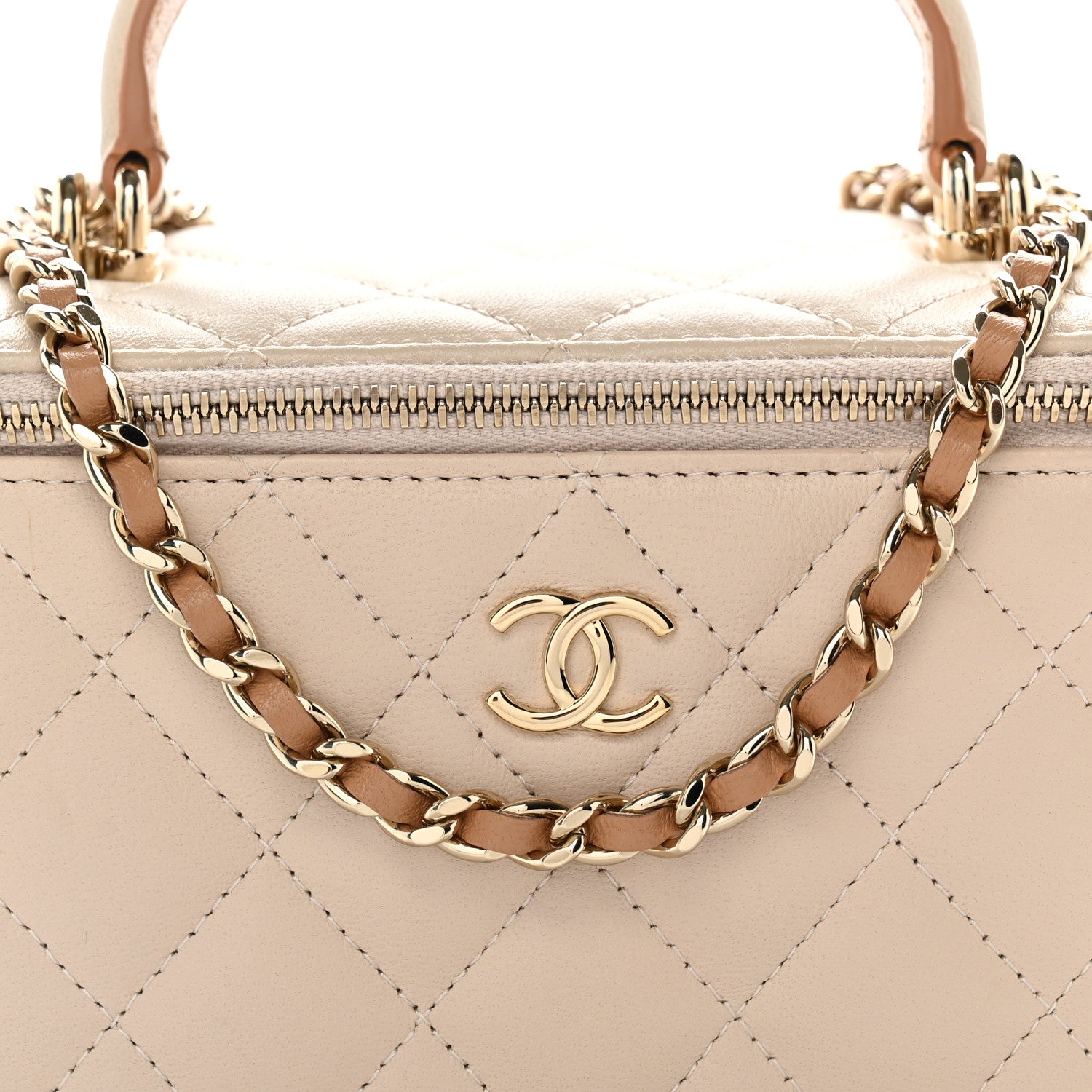 Chanel Lambskin Quilted Small Top Handle Vanity Case With Chain Ecru Dark Beige 8 of 10