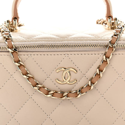 Chanel Lambskin Quilted Small Top Handle Vanity Case With Chain Ecru Dark Beige 8 of 10