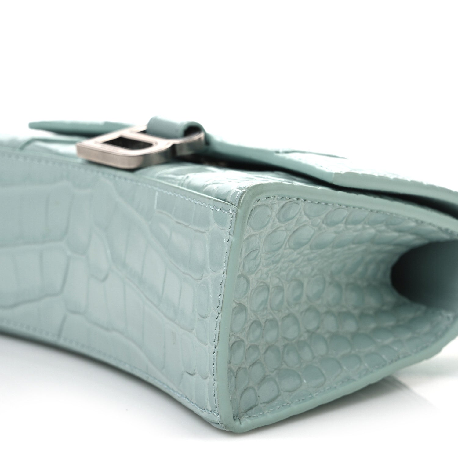 Balenciaga Shiny Calfskin Crocodile Embossed Hourglass Top Handle Bag XS Green Acqua 11 of 14