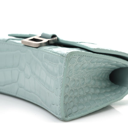 Balenciaga Shiny Calfskin Crocodile Embossed Hourglass Top Handle Bag XS Green Acqua 11 of 14