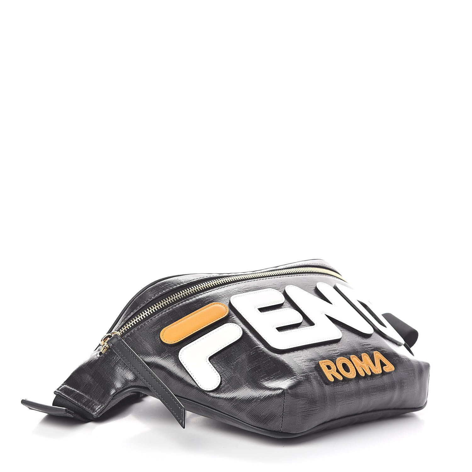 Fendi X FILA Glazed Fabric Vitello Century FF 1974 Mania Belt Bag Black White 4 of 10