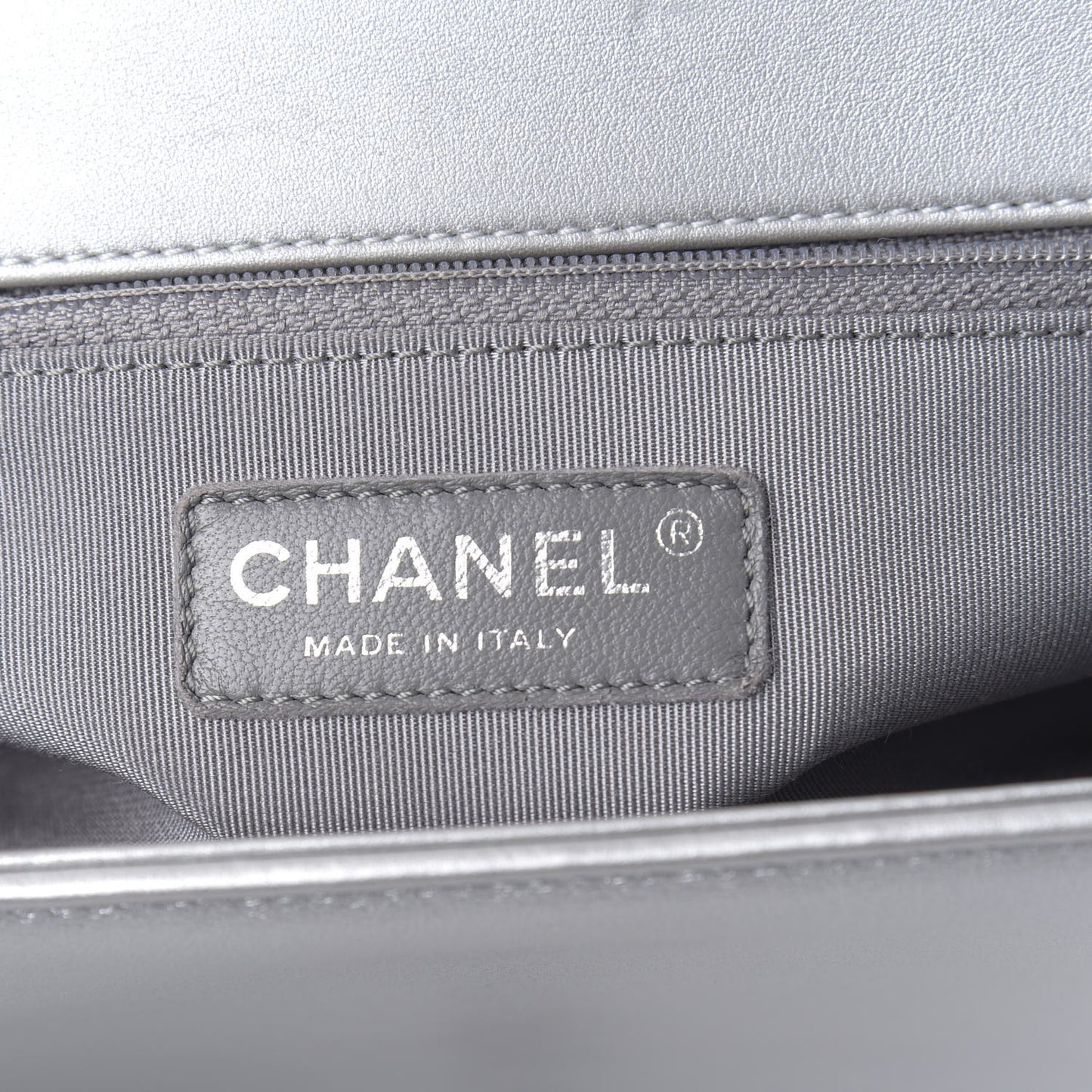 Metallic Calfskin Quilted New Medium Plexiglass Boy Flap Silver