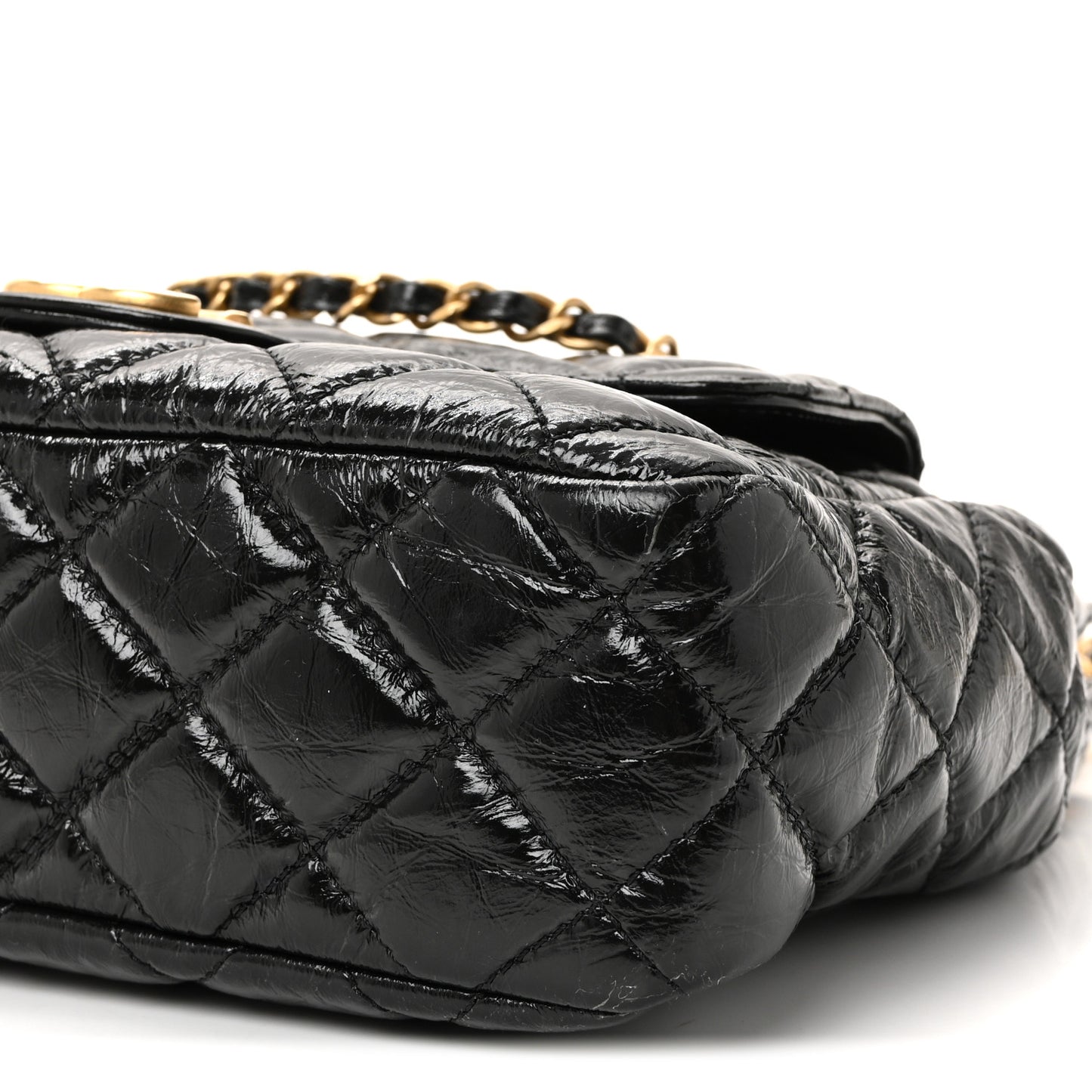 Shiny Crumpled Calfskin Quilted Wavy CC Hobo Black