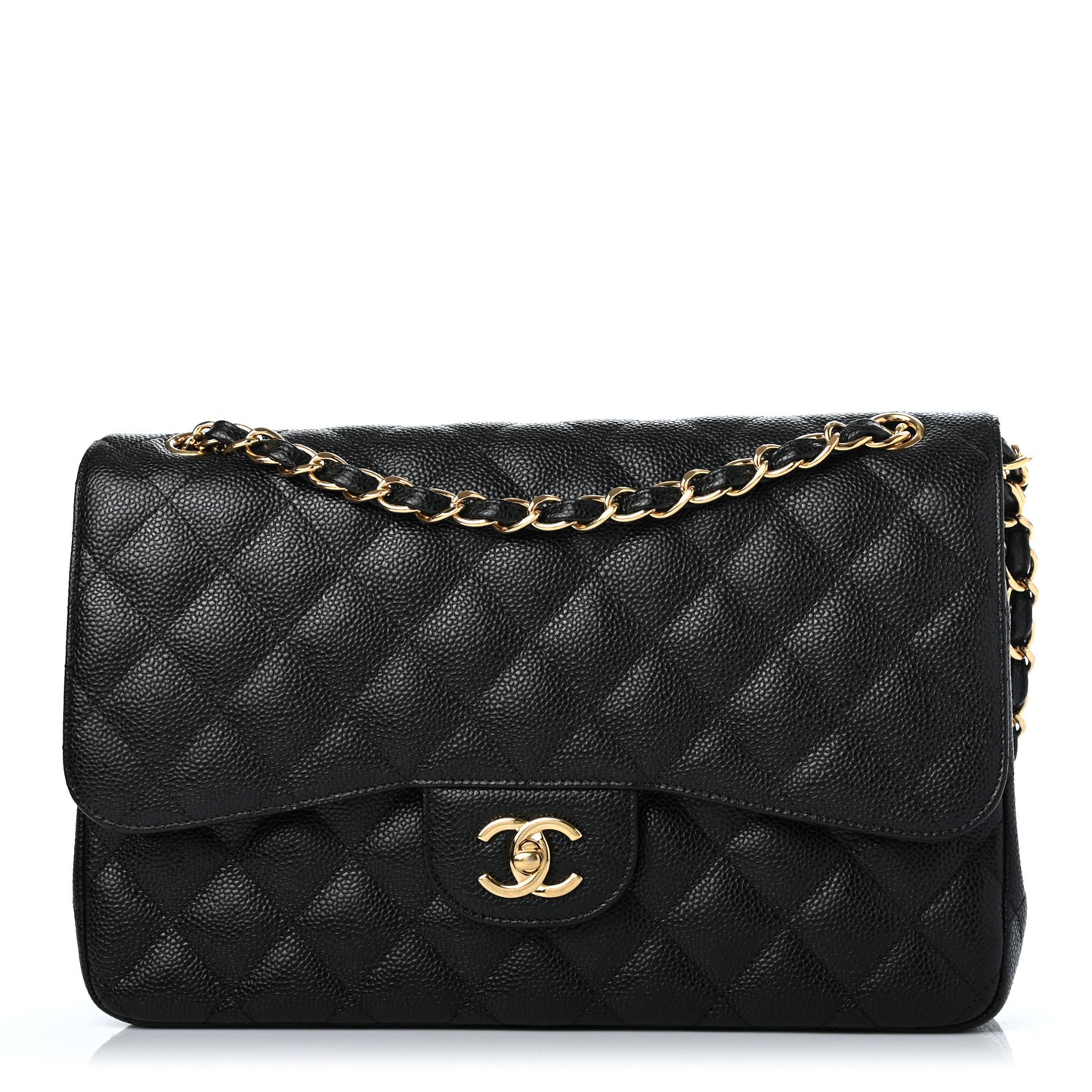 Caviar Quilted Jumbo Double Flap Black