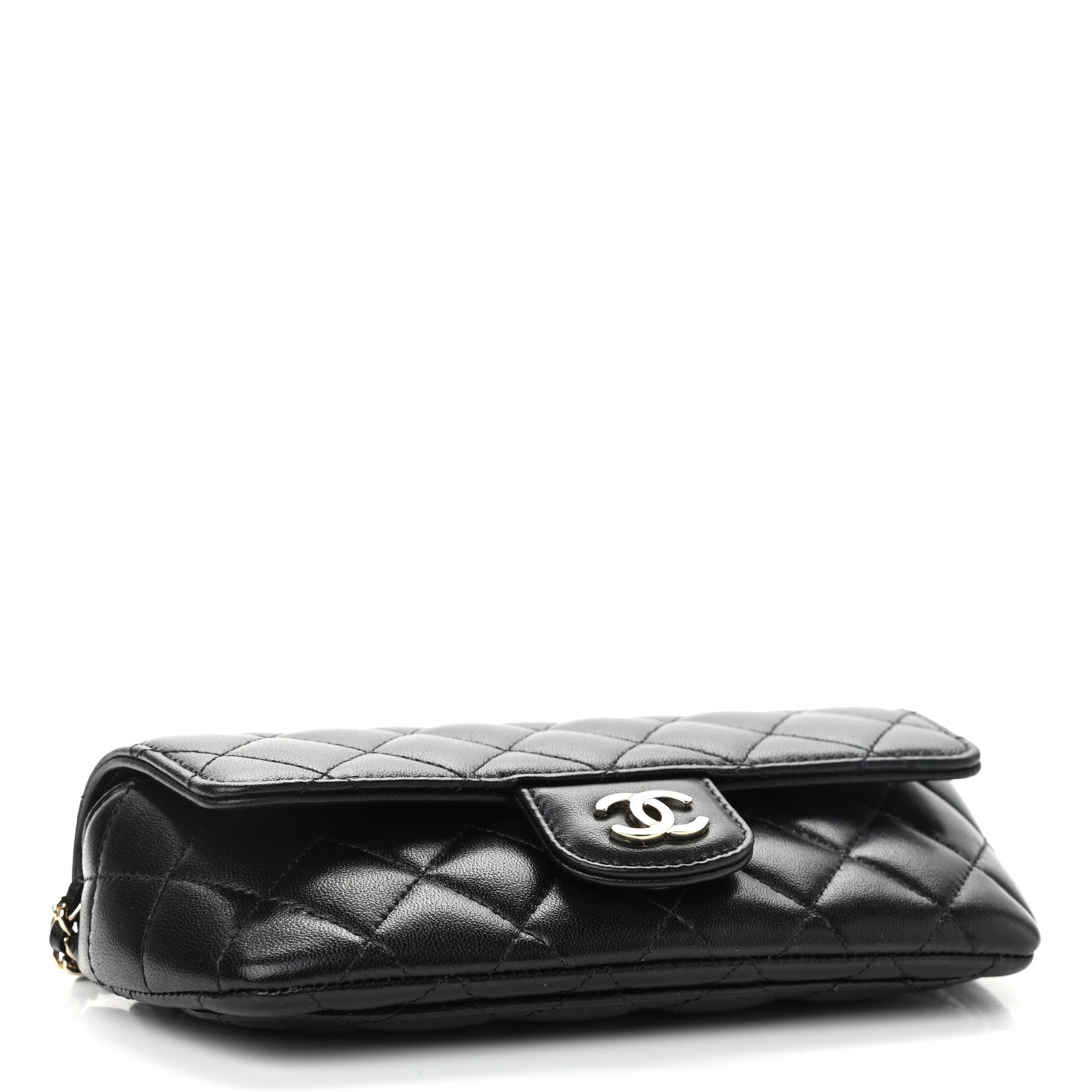 Lambskin Quilted Glasses Case With Chain Black