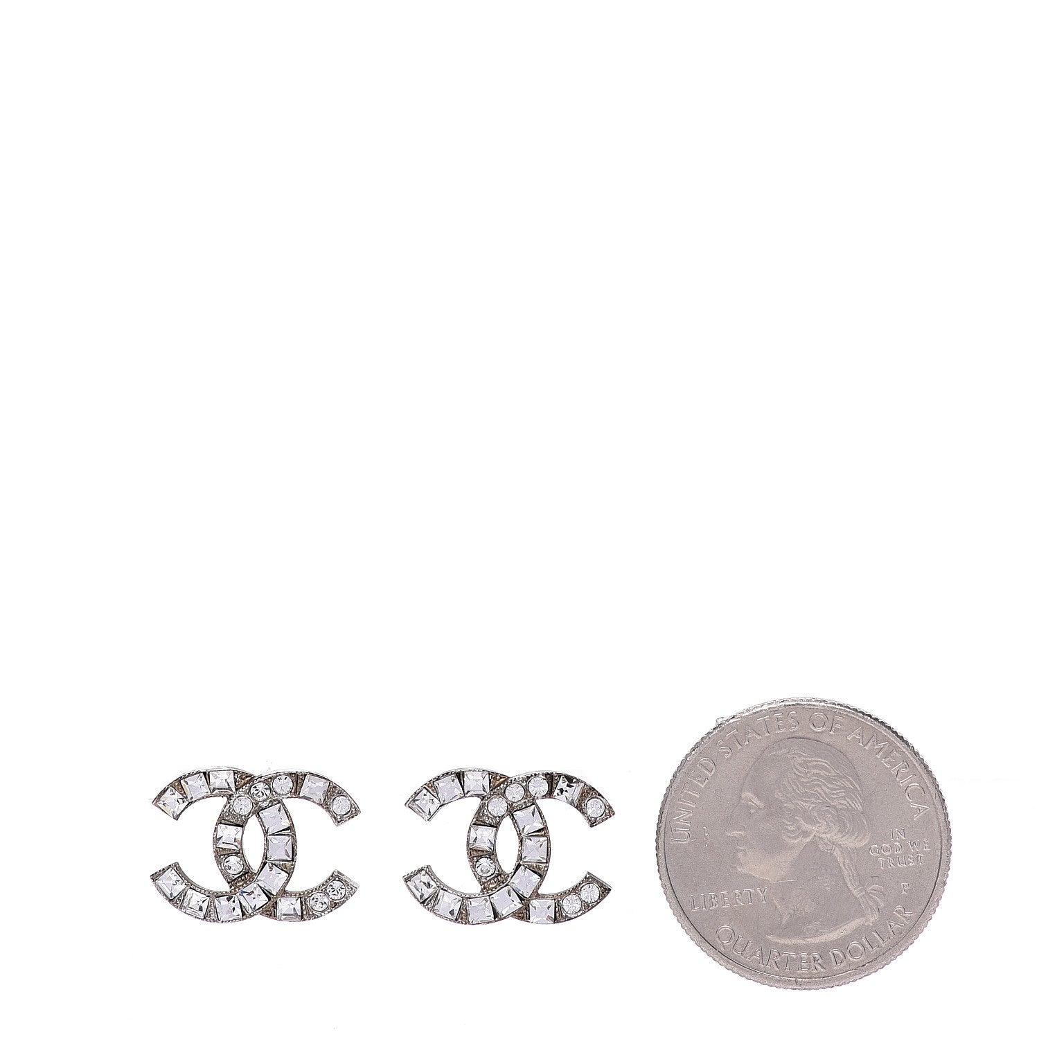 Chanel Baguette Crystal CC Earrings Silver 2 of 5