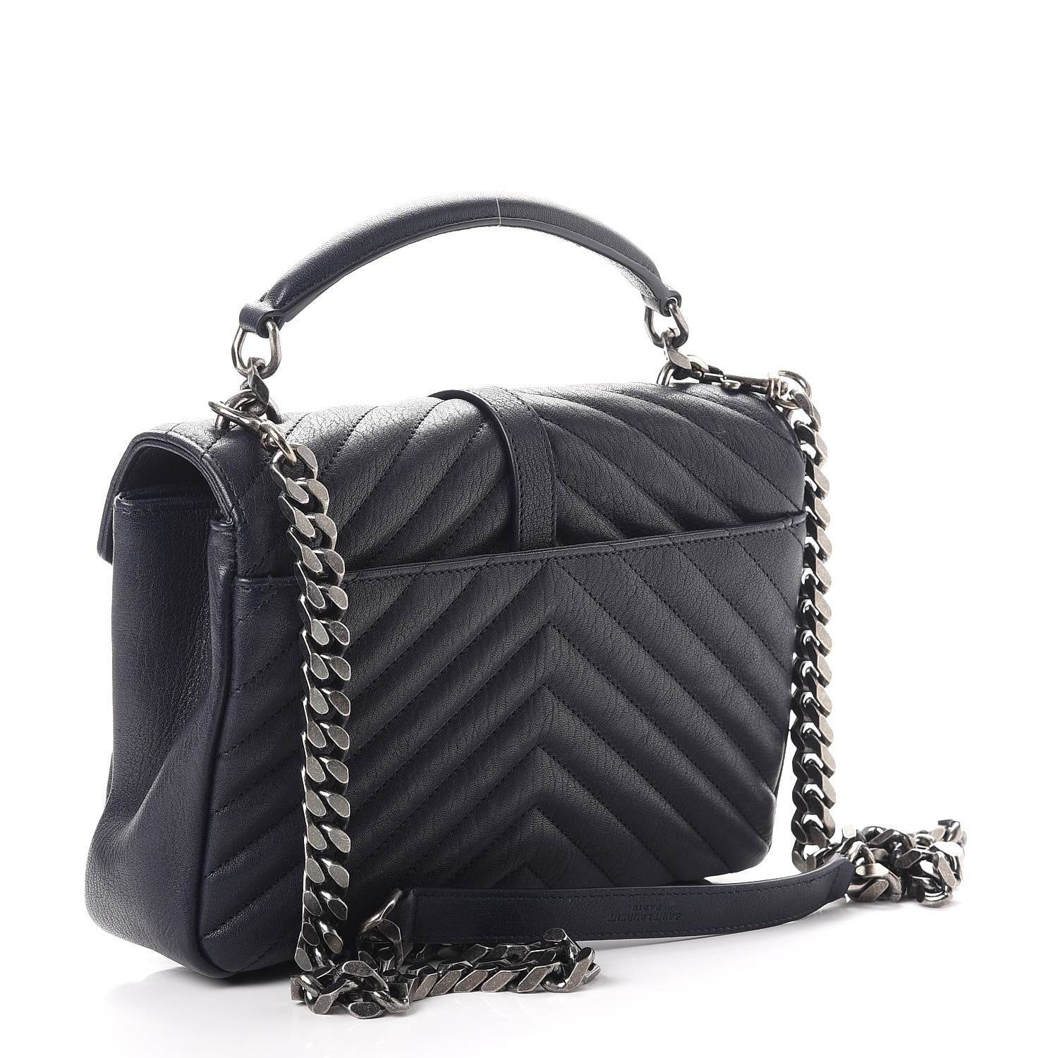 Saint Laurent Sheepskin Matelasse Chevron Monogram Medium College Bag Deep Marine 3 of 9