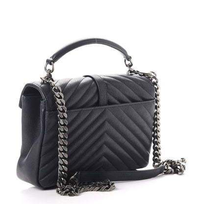Saint Laurent Sheepskin Matelasse Chevron Monogram Medium College Bag Deep Marine 3 of 9