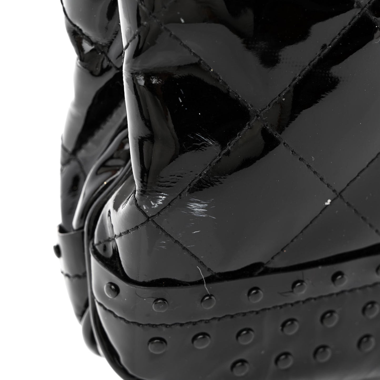 Patent Quilted Studded Brooke Hobo Black