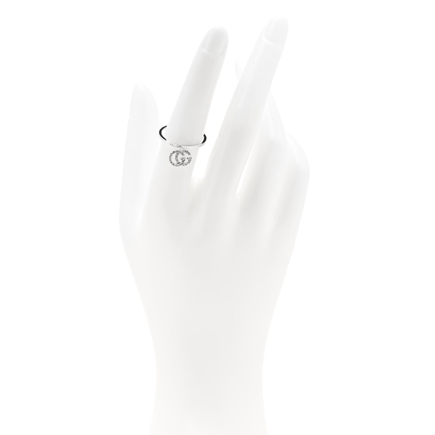 18K White Gold Diamond Running G Charm Ring 54 6.75