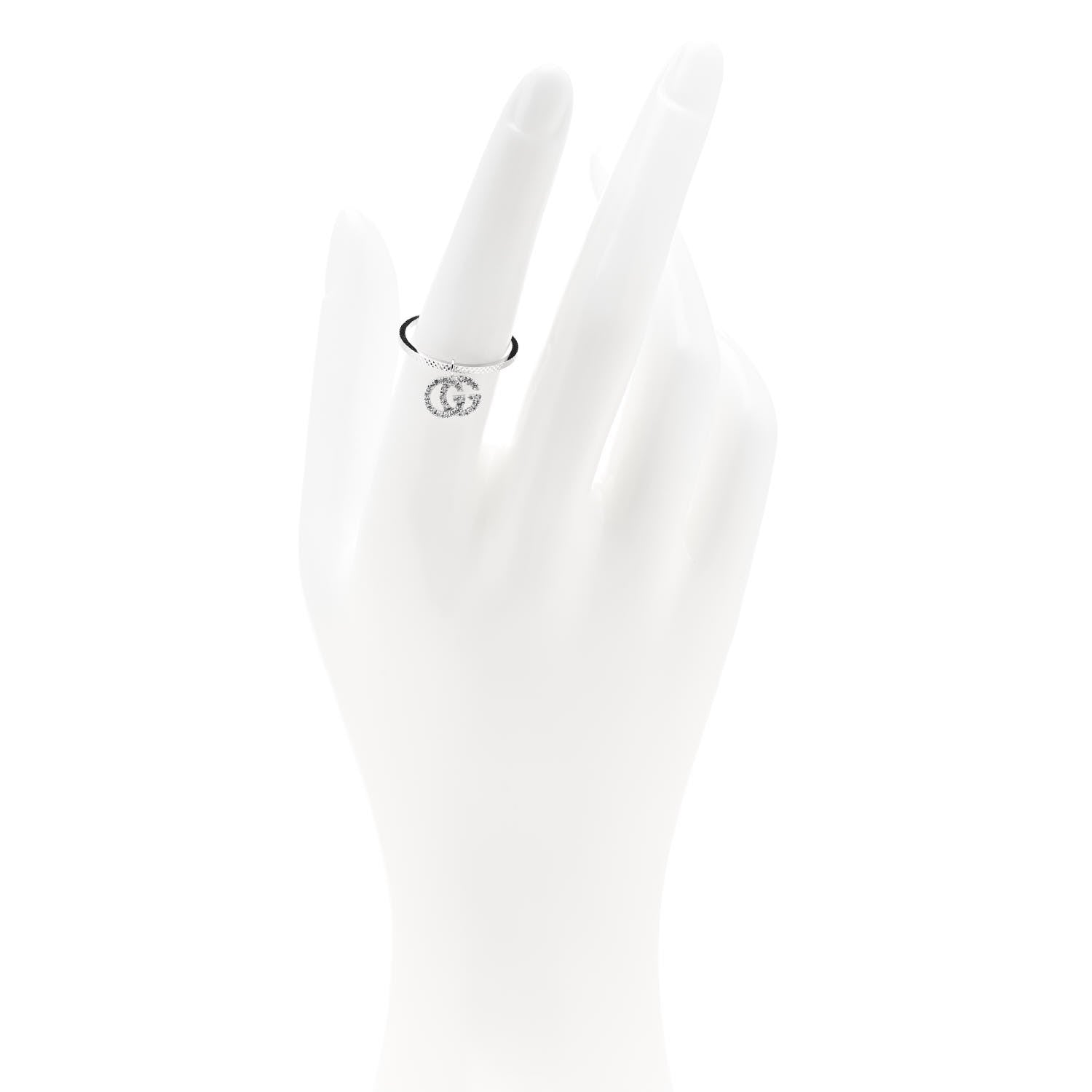 Gucci 18K White Gold Diamond Running G Charm Ring 54 6.75 2 of 7