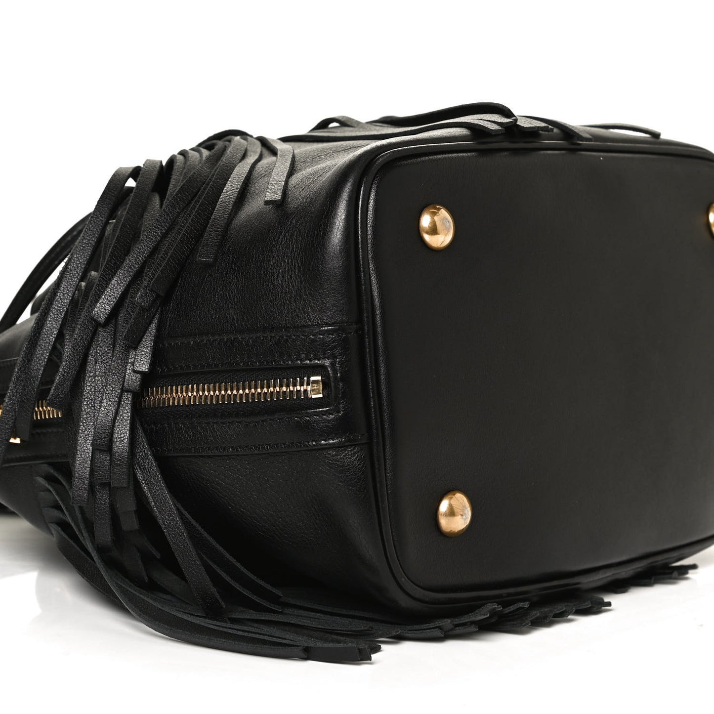 Calfskin Small Emmanuelle Fringe Bucket Bag Black