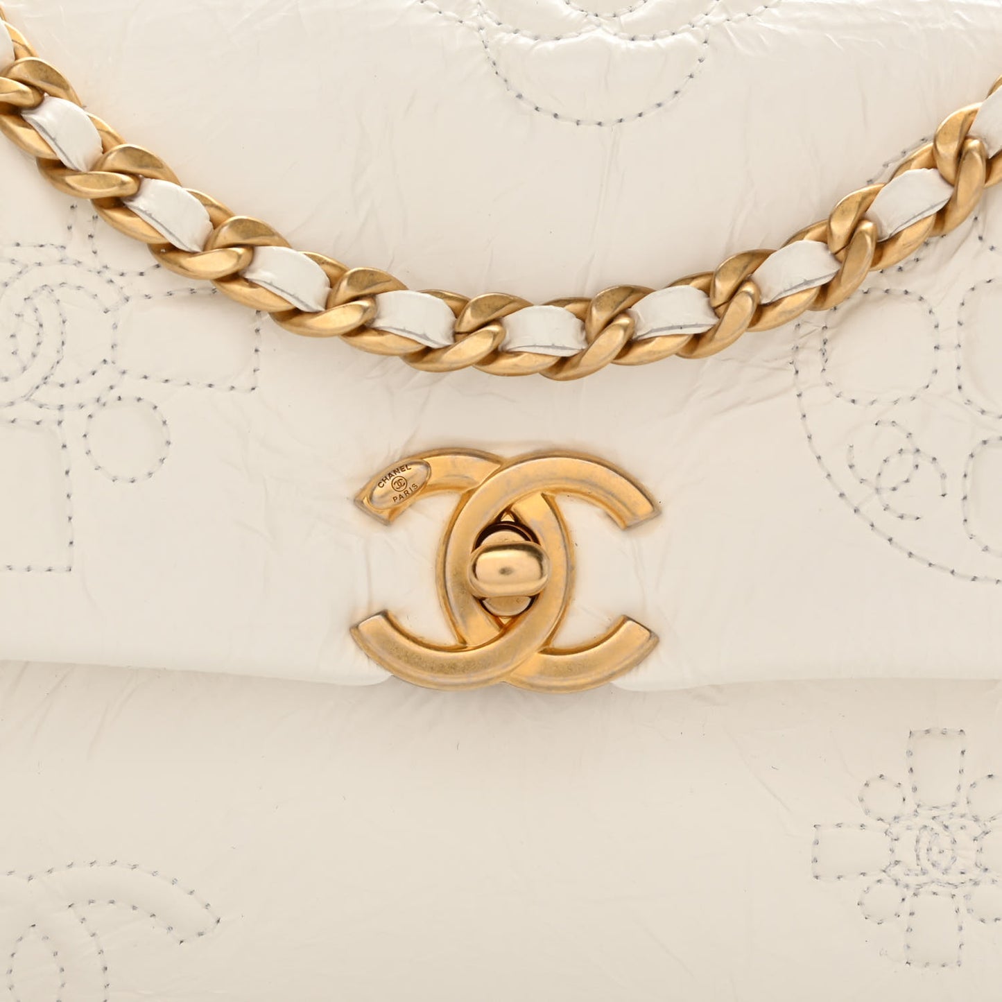 Crumbled Calfskin Embossed Flap White