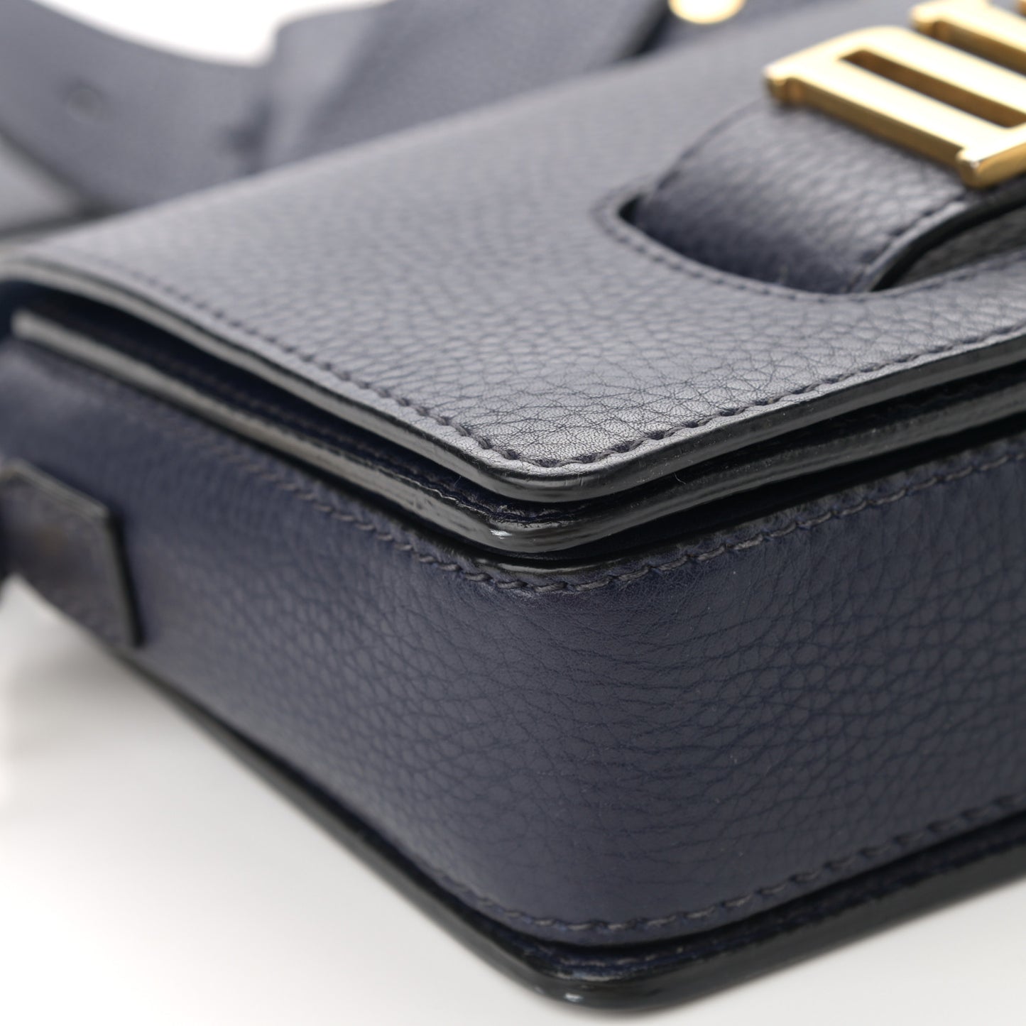 Grained Calfskin Dio(r)evolution Flap Bag Navy Blue