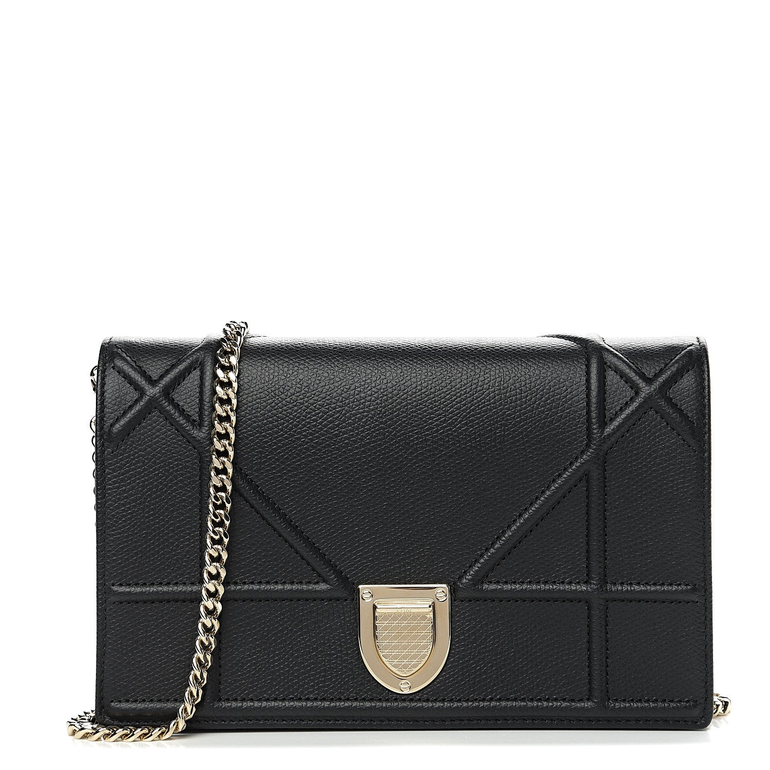 Christian Dior Grained Calfskin Diorama Wallet on Chain Pouch Black 1 of 8