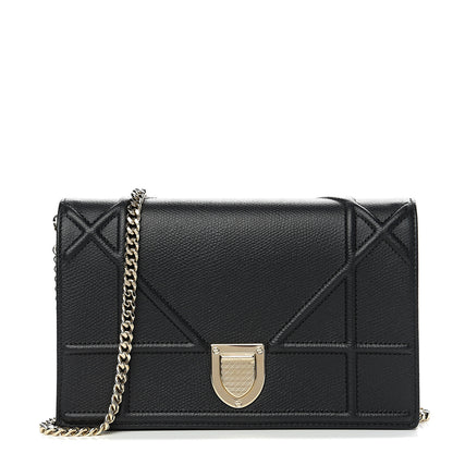 Christian Dior Grained Calfskin Diorama Wallet on Chain Pouch Black 1 of 8