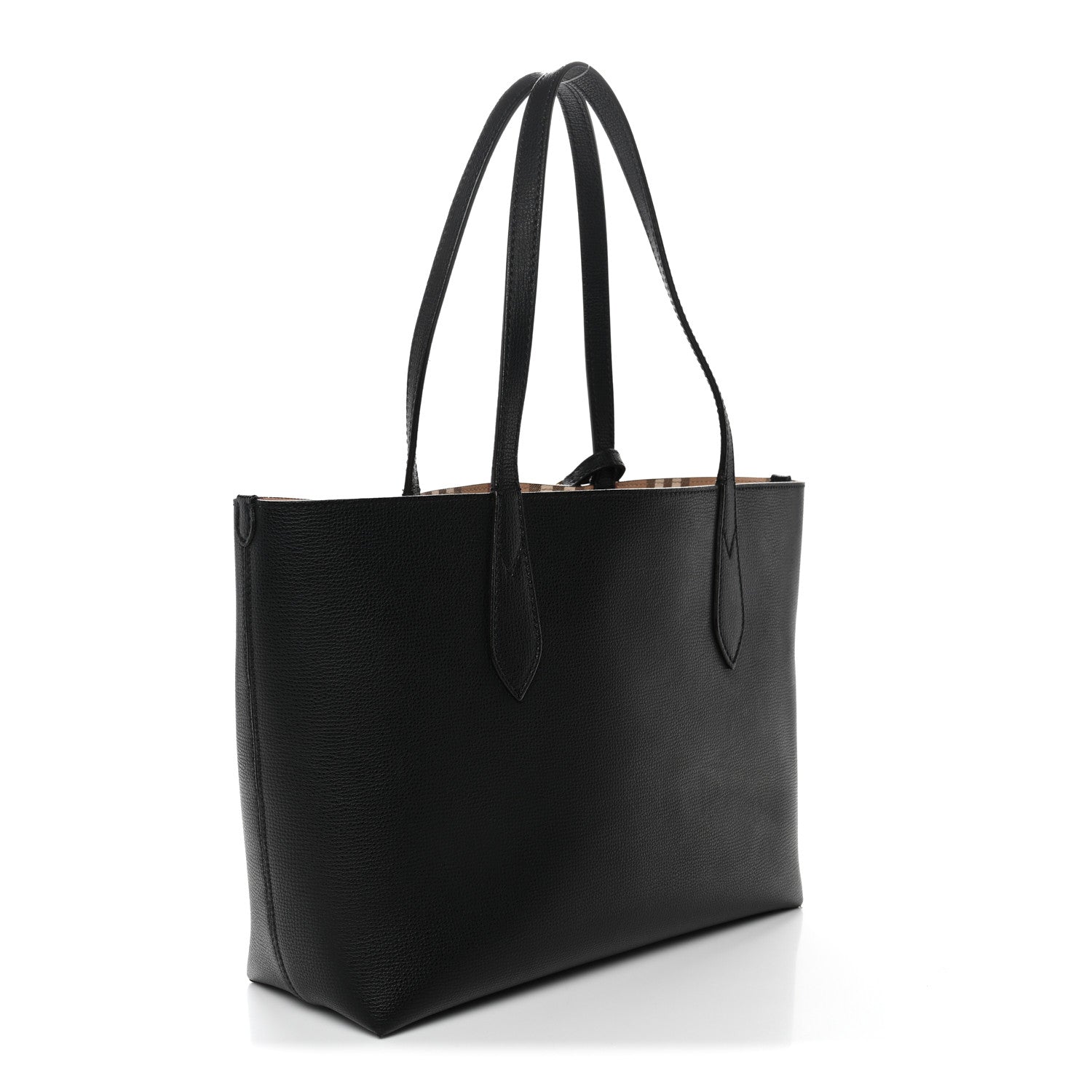 Burberry Grainy Calfskin Haymarket Check Small Reversible Tote Black 3 of 10