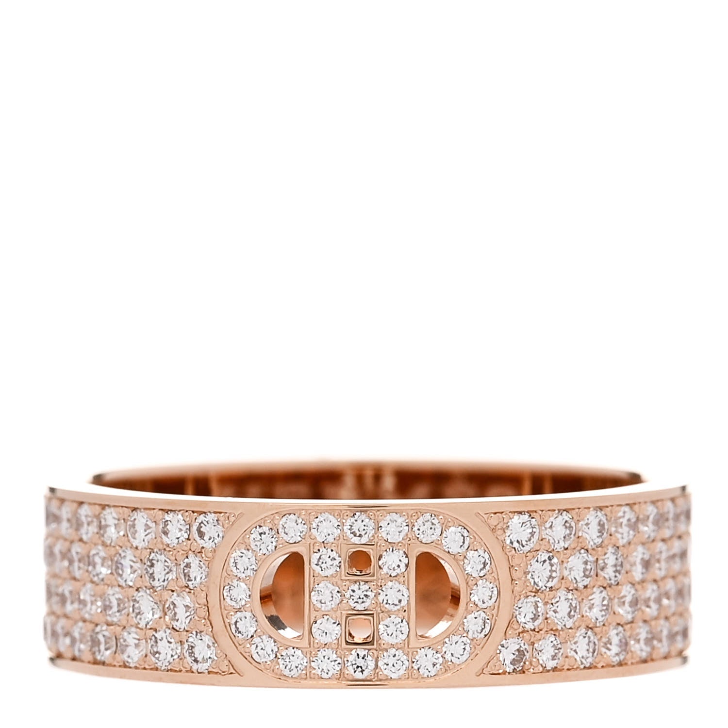 Hermes 18K Rose Gold Diamond PM H D'Ancre Pave Ring 53 6.25 1 of 5