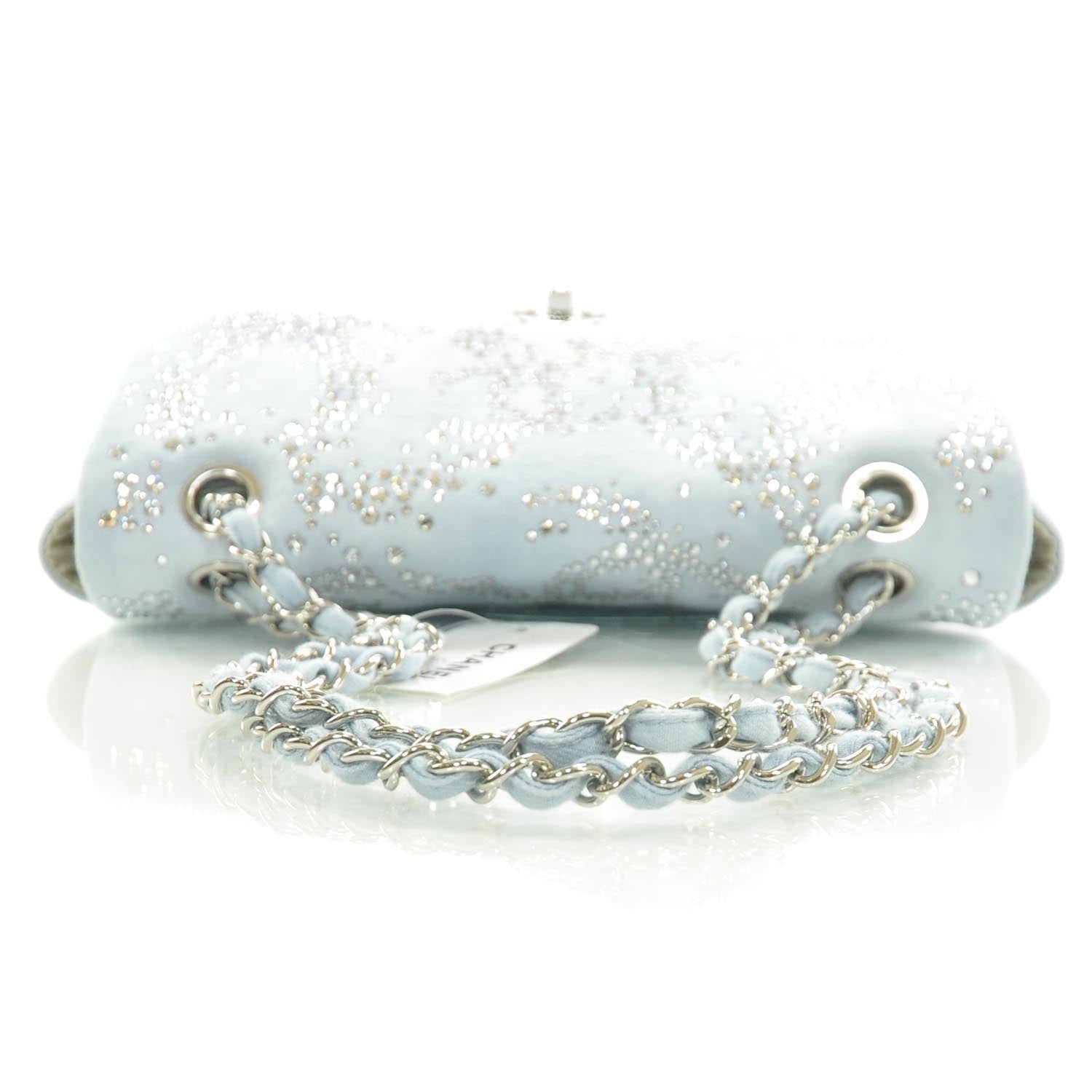 Chanel Denim Quilted Swarovski Crystal Flap 10A 5 of 9