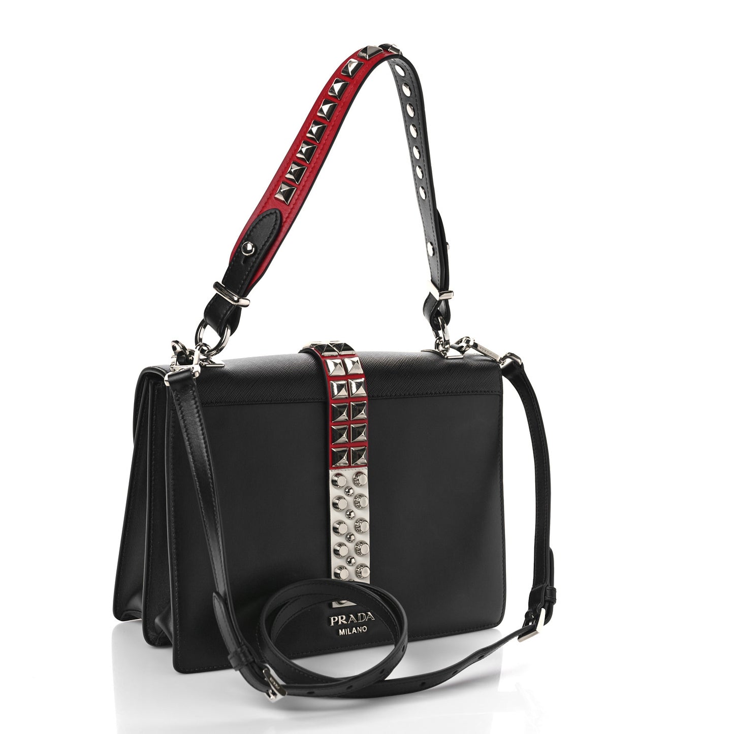 Saffiano City Calfskin Studded Elektra Shoulder Bag Black Fuoco