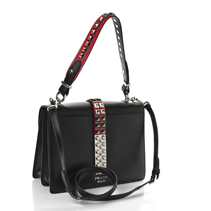 Prada Saffiano City Calfskin Studded Elektra Shoulder Bag Black Fuoco 3 of 8