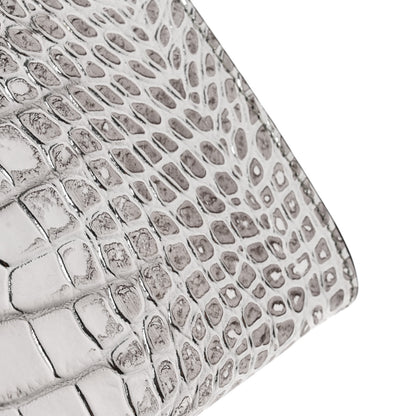 Alexander McQueen Metallic Calfskin Crocodile Embossed Four Ring Flat Pouch Bag Silver 10 of 10