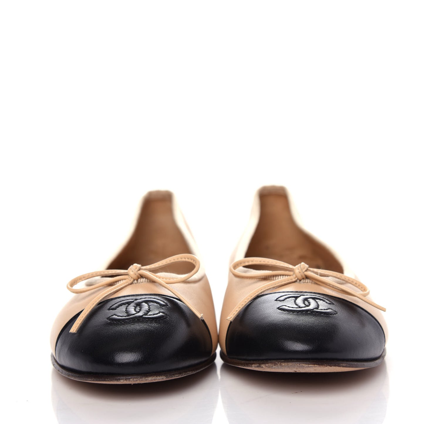 Lambskin Cap Toe CC Ballerina Flats 39.5 Beige Black