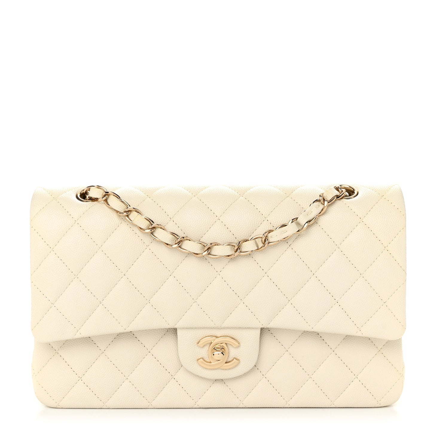 Caviar Quilted Medium Double Flap White