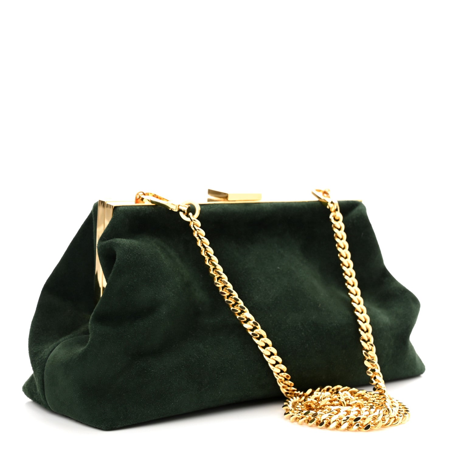 Mansur Gavriel Suede Volume Chain Clutch Dark Green 3 of 9