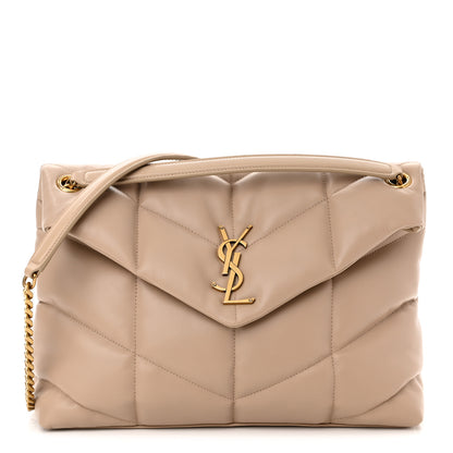 Saint Laurent Lambskin Quilted Medium Loulou Puffer Monogram Chain Satchel Dark Beige 1 of 11